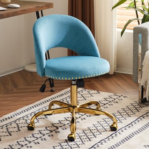 VINGLI Modern Velvet Small Office Chair,Cute Desk Chair with Wheels,Gold