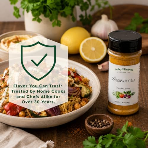 Image of Lesley Elizabeth Shawarma Traveler's Spices - Authentic Middle Eastern Shawarma Seasoning Blend for Chicken, Beef, Lamb & Vegetables | All-Purpose Gourmet Cooking & Grill Rub