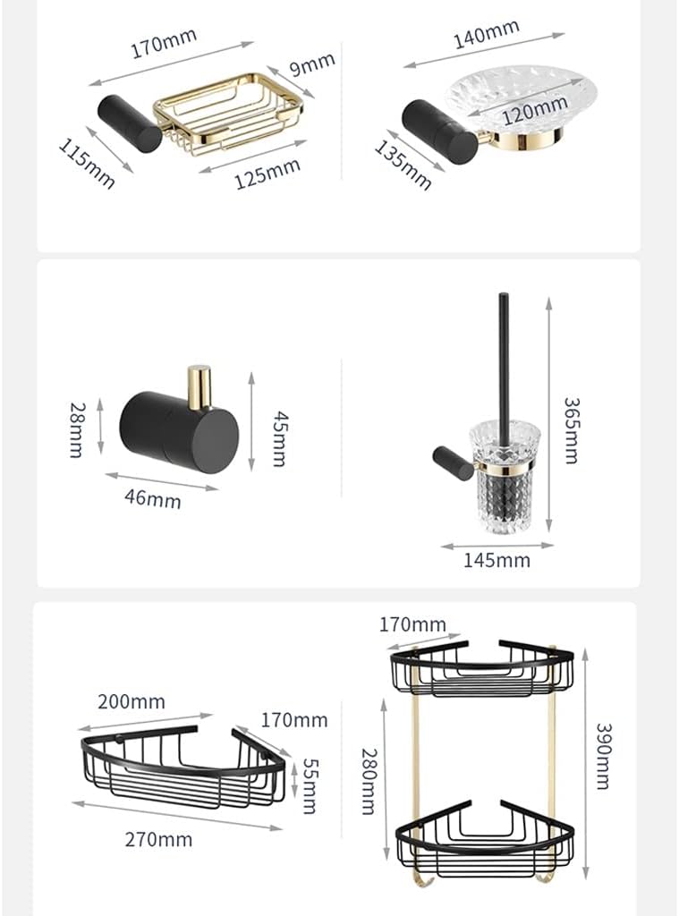 LSLYTQ Bathroom Hardware Set, Single Hook, Towel Ring, Roll Paper Holder, Toilet Brush, Soap Dish, Mobile Phone Holder Bathroom Accessories