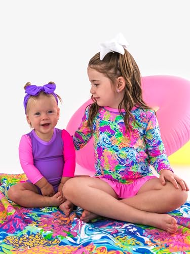 Image of RuffleButts Baby /Toddler Girls Long Sleeve Rash Guard UPF50+ Sun Protected Bikini Swimsuit