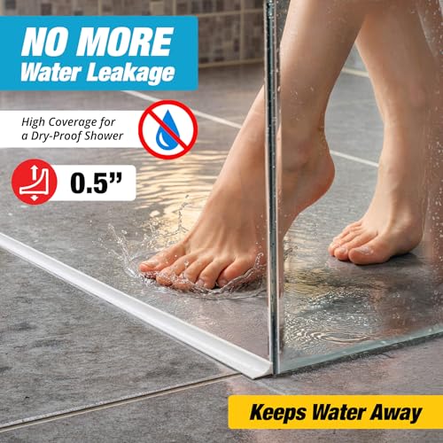 Image of Shower Threshold Water Dam Barrier 98 inch - White Collapsible Walk in Shower Water Guard - Door Bottom Seal Strip Leak Guard by Hippo Dam