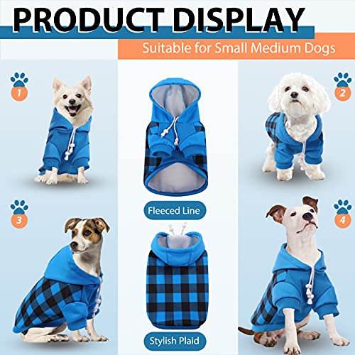 Sunfura Dog Hoodie Pet Coat, Cozy Stylish Plaid Dog Winter Sweatshirt Fleece Vest With Hat And Leash Hole, Doggie Pullover Warm Jacket Pets Cold Weather Clothes Outfit For Small Medium Dogs #TOP2