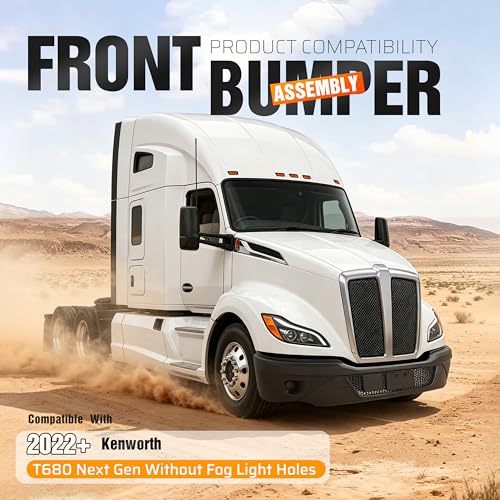 ALMULOO Front Bumper Compatible with 2022 2023 2024 2025 Kenworth T680 Next Gen W/O Fog Light Holes Black by ALMULOO - Image 2