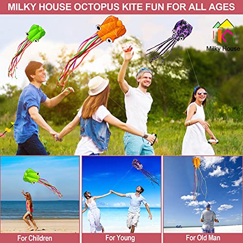 Octopus Kite 3 Pack, Kites For Kids Easy To Fly, Kites For Adults, Kites For Kids Ages 8-12, Kite For Toddlers, Kites For Beach, Kite String 100M Large 3D Giant Rainbow Kites For Boys, Kites For Girls #TOP1