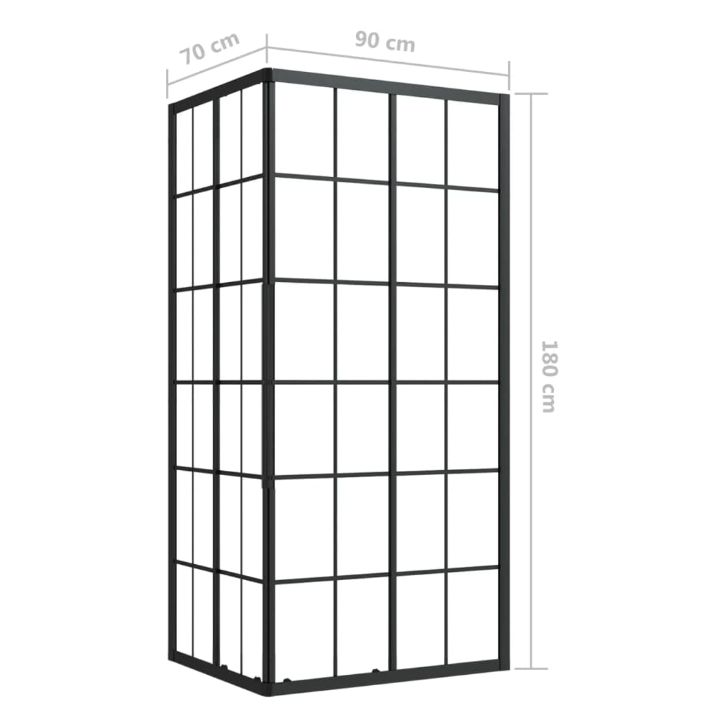 Kabina prysznicowa z profilem aluminiowym, 90 x 70 x 180 cm | Szkło bezpieczne ESG, ściana boczna z przezroczystego szkła, łatwy montaż, w komplecie z materiałem montażowym