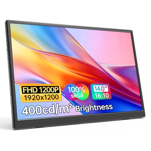 Image of WGK 14 inch Portable Monitor 1200P FHD+ 100% sRGB Travel Display HDMI /USB-C Compatible with Laptops, Desktops, Phones, PS, Mac, Xbox, Switch, and Other Gaming Devices Includes Stand and Speakers VESA