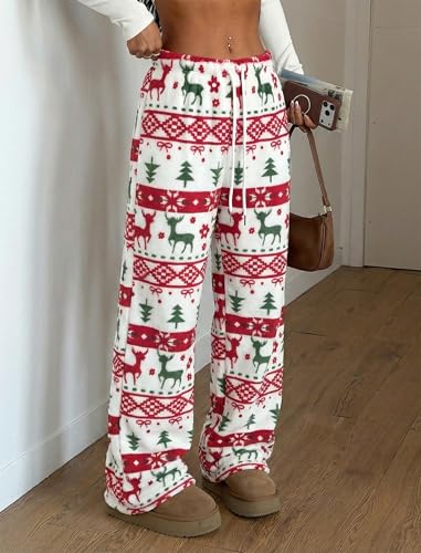 Image of ZAFUL Women's Fuzzy Plush Pajama Pants Wide Leg Pj Bottoms Lounge Pants | Soft Fluffy Sleep Pants Drawstring Elastic Waist Teddy Pjs for Women No Pockets