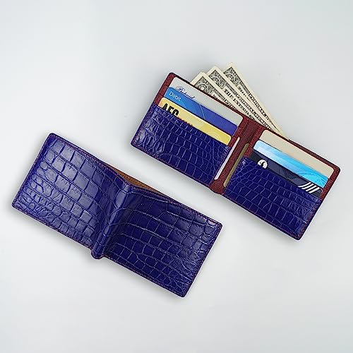 Image of HATA Light Blue Red Exotic Bifold Wallet for Men, Billfold with Mixed Leather Interior, RFID Blocking Card Holder, Handmade Gift for Birthday, Anniversary, Father's Day VIMIX-52