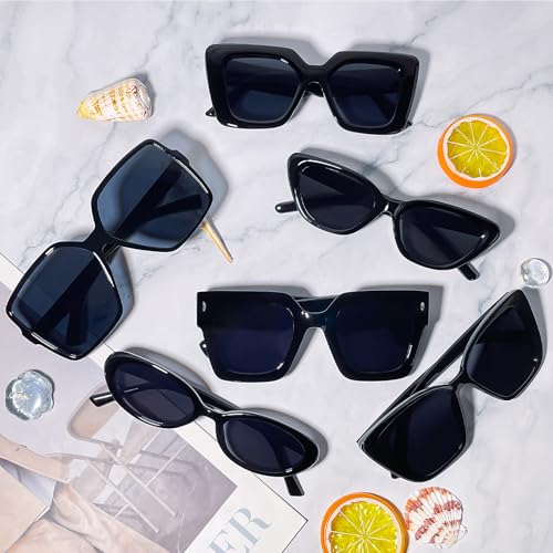 Pibupibu 12 Pack Trendy Mixed Style Black Sunglasses Bulk Unisex，Retro Cool Oval Square Cateye Aviator Glasses for Women Men Party Favors3