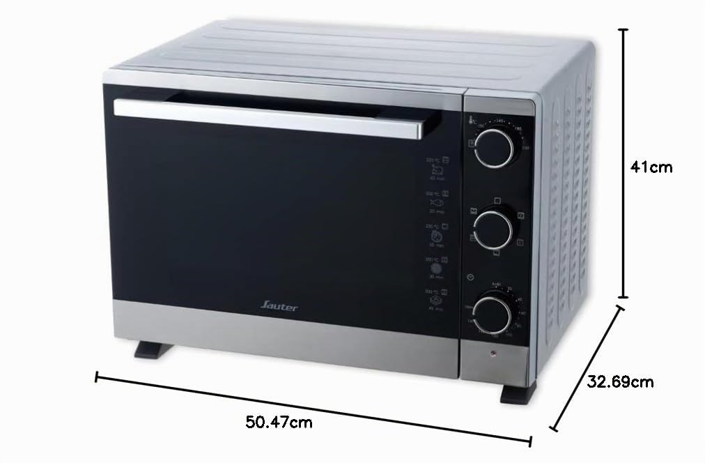 SAUTER SMF30MX – Mini four Multifonction – Capacité 30L – 5 positions de cuisson – 1500W – Chaleur tournante – Accessoires : Tourne broche lèchefrites, grille et pince – Silver