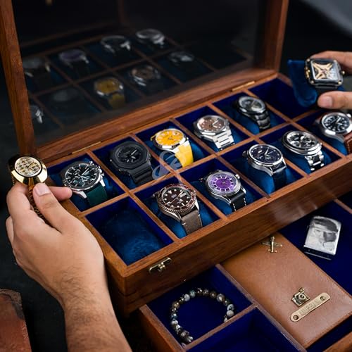 Image of Royal Craft Expertise Handmade Vintage Men's Wooden Watch Box with Drawer - Rosewood Watch Case for Men - Custom Timepice Holder & Gift for Him, Luxury Premium Watch Display Case