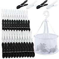60 PCS Clothes Pegs for Washing Line with Bag, Plastic Pegs for Washing Line Waterproof, Black and White Washing Pegs, Windproof Laundry Pegs with Basket for Home and Garden