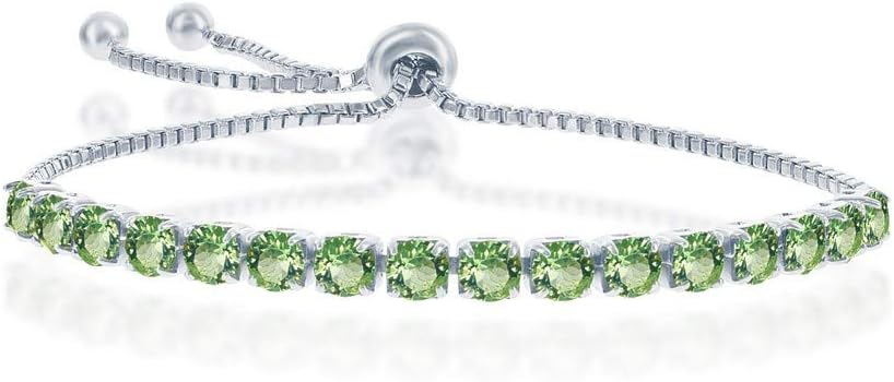 Beaux Bijoux 925 Sterling Silver Italian Rhodium Plated 4mm January/February/March/April/May/June/July/August/September/October/November/December Birthstone Crystal Adjustable Bracelet