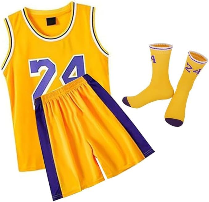 #24 Boys Basketball Jerseys 3PCS Athletic Training Uniforms Tank Top Shorts Socks Sets Gift for Kids Girls Fans Teens Youth