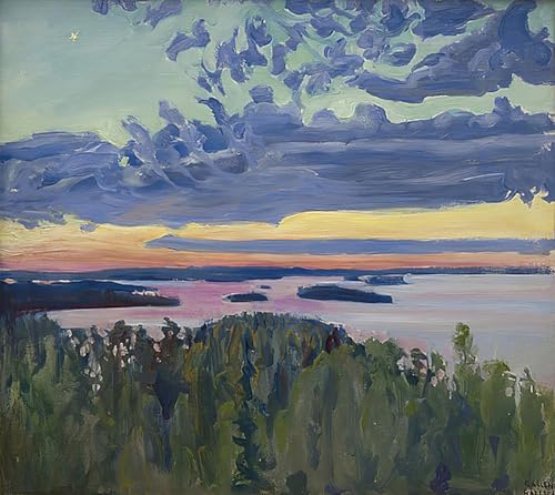 Impression d'affiche Toile Coucher de soleil sur le lac 60x90cm Gallen Kallela