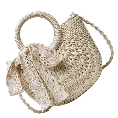 KJHBV Bolso de Bolso Bandolera con Lazo de Encaje para Mujer Verano Tejido, Material Sintético, Estilo Moderno y Elegante para Playa y Ciudad