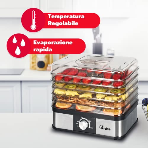 ARDES - AR1K15 Lebensmitteltrockner für Obst, Gemüse und Pilze, schnelle Trocknung, 5 waschbare Ebenen, einstellbare Temperatur, 245 W, Kunststoff – Bild 3