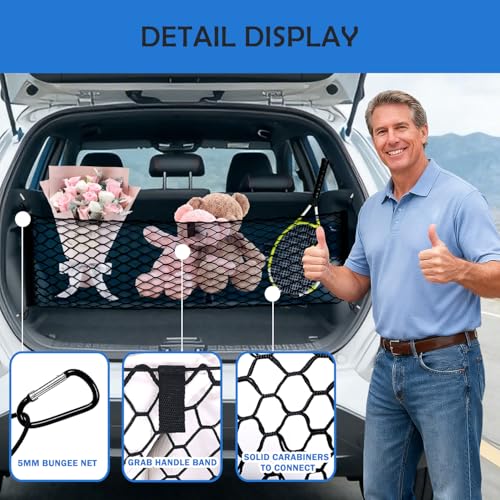 Image of Envelope Style Cargo Net for Hyundai Kona 2024 2025 2026 Accessories, Rear Trunk SUV Mesh Cargo Net, Upgraded 5mm Bungee & Double-Layer Nylon Storage Tailgate Netting Grocery&Tools Holder Organizer