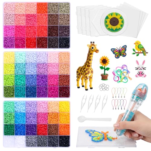 Quefe Fuse Beads Kit 36000 Pcs 72 Colors 2.6mm Mini Beads Craft Kit Including Fuse Bead Pen Pegboard Melting Beads Ironing Paper Tweezers & Colorful Hooks Easter School Arts and Crafts Supplies