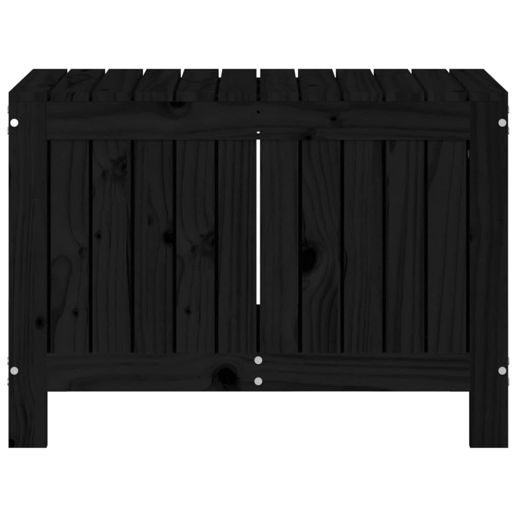 Baule da giardino nero, 76 x 42,5 x 54 cm, in legno massello di | coperchio con molla a gas, ventilazione tramite lamelle, istruzioni di montaggio incluse (lingua italiana non garantita)