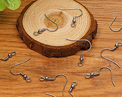 Shapenty Surgical Stainless Steel Ball Coil Fish Earring Hooks Clasp Hypo-Allergenic Ear Wire Bead Connector Hooks With Large Loop For Diy Jewelry Finding Making, 50Pcs/25Pairs #TOP2
