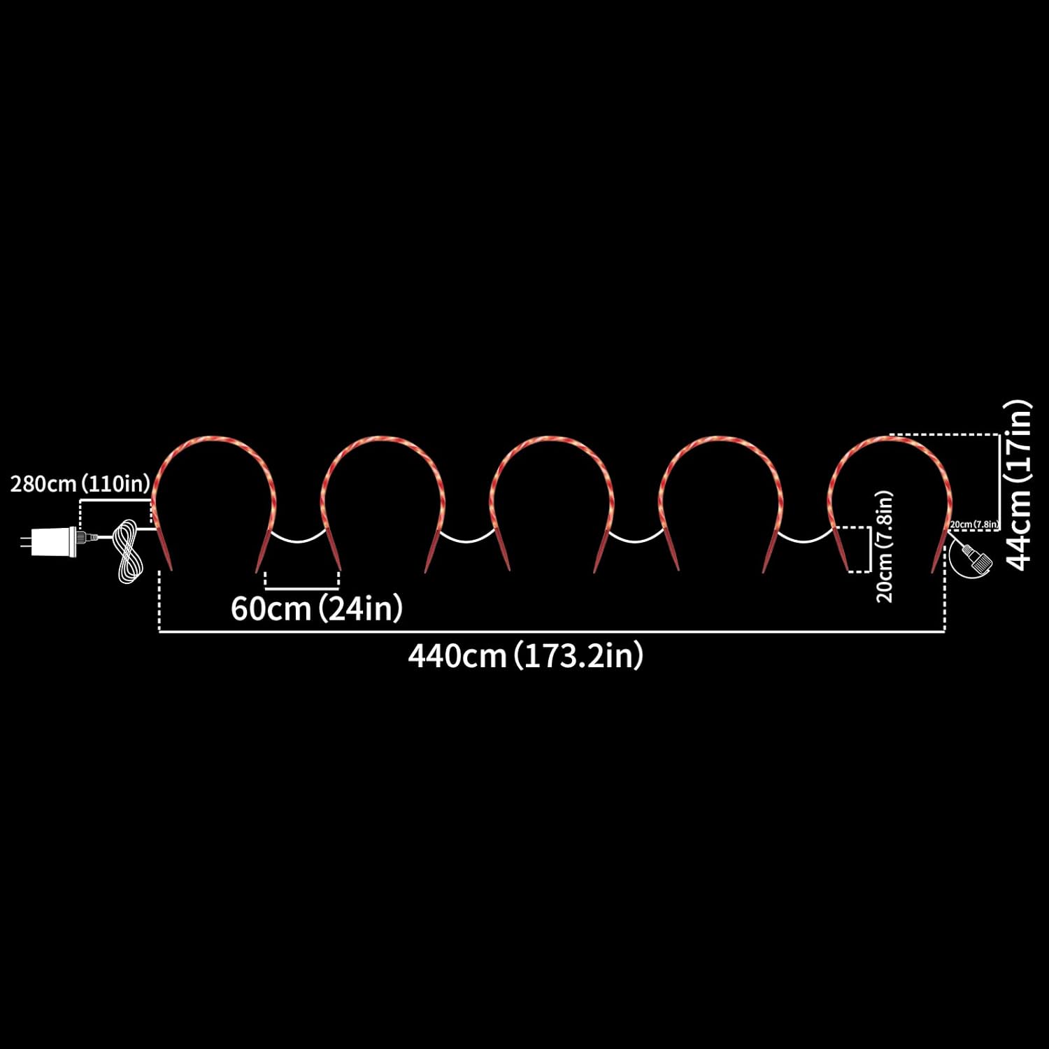 10 Pack 17" 160LED Pathway Lights Outdoor - Candy Cane Lights Lighted Waterproof for Yard Sidewalk Walkway Markers Arch Lawn Stake Light with 11-Functions (RED and White)
