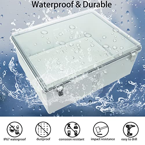 Otdorpatio Junction Box, Hinged Clear Cover Stainless Steel Latch Ip67 Waterproof Abs Project Box With 2 Pg21 Cable Gland,Electrical Box Enclosure With Mounting Plate & Wall Bracket 19.7 X 15.7 X 7.9Inch #TOP1