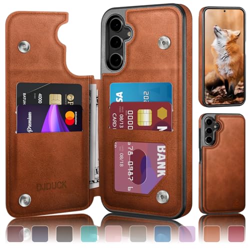DJDUCK Designed for Samsung Galaxy S25 FE Case Wallet with Card Holder [Magnetic Clasp Cover] [RFID Blocking Leather Protection] Shockproof Women Men Cases for Samsung S25 FE Light Brown