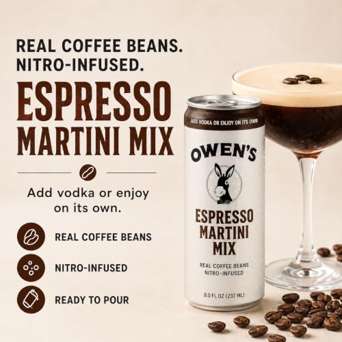 Image of Owen's Premium Non-Alcoholic Sparkling Cocktail and Mocktail Mixer, Drink Mixer for Cocktails, Mocktails, and Party Beverage, 24 Pack of 8.2 fl oz Cans (Espresso Martini Mix)