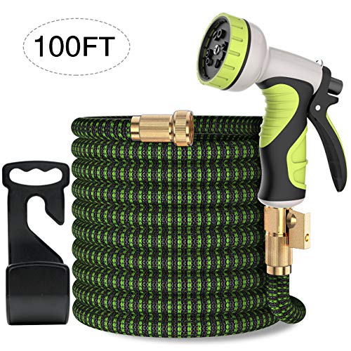 Preisvergleich Produktbild ERAY Flexibler Gartenschlauch 30m (100ft), 9 Multifunktionsdüse / Dreifacher Latex-Kern / Beständig und Frostsicher, Wasserschlauch Flex für Gartenarbeit, Schwarz+Grün, Aktualisierte Version 2019