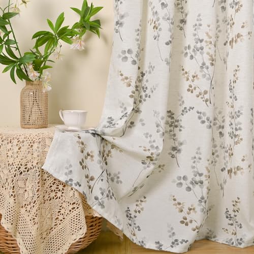 Bgment 09BROWN5284 Linen Curtains For Living Room 84 Inch Length 2 Panels Set Floral Leaf Patterns thumb #6