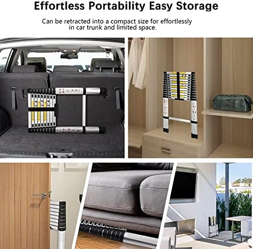 3.8M Telescopic Ladder, Aluminium Extension Ladder, Multi-Purpose Loft Ladder, Extendable Telescoping Ladder (12.5FT/3.8M), Max Load 150kg/330lb