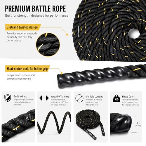 Fitvids Corde de Combat de 3,8 cm/5,1 cm de diamètre, Longueurs 9 m, 12 m, 15 m, Corde Lourde pour Salle de Sport à Domicile et entraînement – vue 4