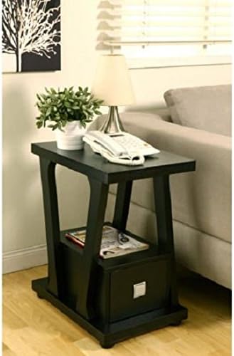 Wooden End Table with Drawer Holds Phone, Books, Magazines, Gadgets, Etc. - Black, New image 2