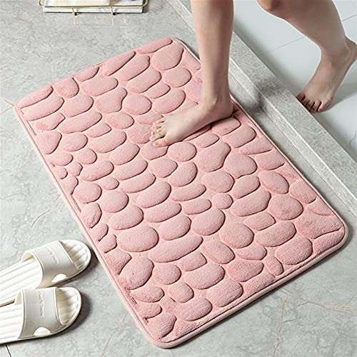 Ommda Badteppich Memory Foam Badmatte rutschfeste Badezimmerteppich Kopfsteinpflasterprägung Badteppiche Saugfähig Waschbar Kuschelige Badvorleger Rosa 40x60cm Cover