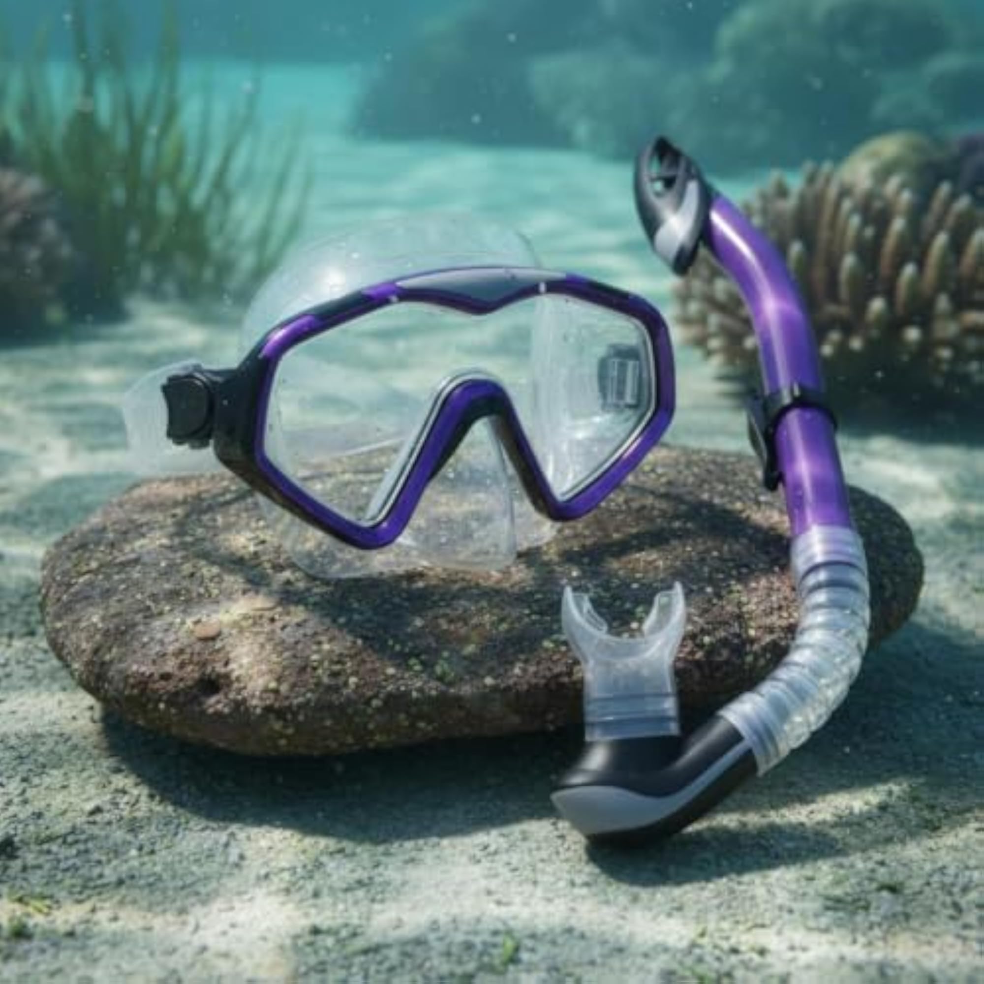 2 Pieces Panoramic View Snorkel Set, Tempered Glass Lens