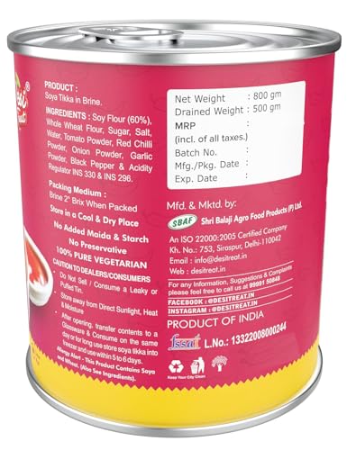 Image of Desi Treat Peri Peri Soya Tikka - Ready to Cook | Spicy & Tangy Vegetarian Snack with Mixed Herbs and Authentic Peri Peri Spices for Parties & Quick Meals - 800g Pack | No Preservatives