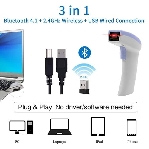 Alacrity Bluetooth Barcode Scanner Handheld Usb Wireless Bar Code Reader Scanner Compatible 2.4G Wireless & Bluetooth Function & Wired Connection For Pc Laptop Tablet Smart Phone #TOP2