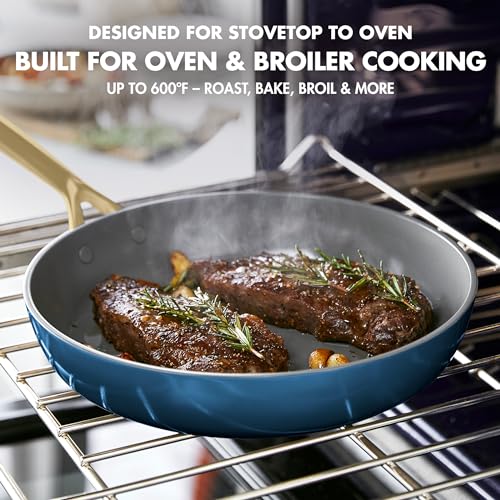 GreenPan GP5 9.5” and 11” 2 Piece Frying Pan Skillet Set, Hard Anodized Healthy Ceramic Nonstick PFAS-Free Cookware, Champagne Handles, Stay-Flat Surface, Induction, Dishwasher and Oven Safe, Blue by GreenPan - Image 5