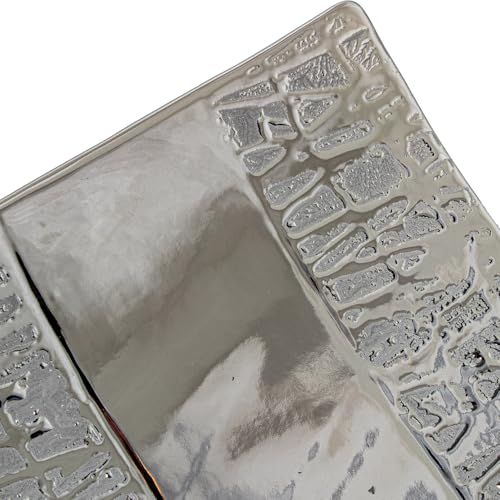 Vase plat rectangulaire céramique argent 40x24x8cm objet déco design
