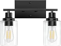 Vista 7 de Lámparas de baño, 3 luces de tocador con base E26, moderna lámpara de tocador de baño con pantallas de vidrio transparente, luces de tocador negras