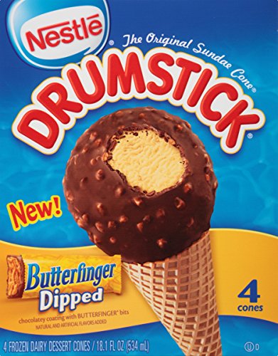 Drumstick, Butterfinger Ice Cream Cones, 4 Count (Frozen)