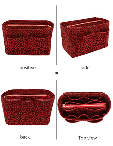 Image of LEXSION Felt Purse Bag Organizer Insert with zipper Bag Tote Shaper Fit Speedy Neverful PM MM, R-Leopard2, Medium