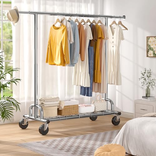 Raybee Clothes Rack Heavy Duty Clothing Rack Load 485Lbs Rolling Clothes Racks For Hanging Clothes, Commercial Garment Rack Heavy Duty Clothes Rack Collapsible & Portable Clothing Rack With Wheels thumb #6