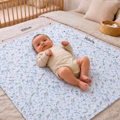Image of Mee Mee 100% Muslin Cotton Swaddle Wrapper Set (Pack of 3) | Soft, Quick-Drying & Highly Absorbent Baby Blanket Towel | Printed Mulmul Cloth for Newborn Essentials (Multicolour, 100 x 100 cm)