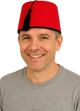 labreeze Red Fez Fancy Dress Hat for Men   Adult Turkish Ottoman Style Costume Headwear, Vintage Comedy Party Hat, Retro Fancy Dress Accessory