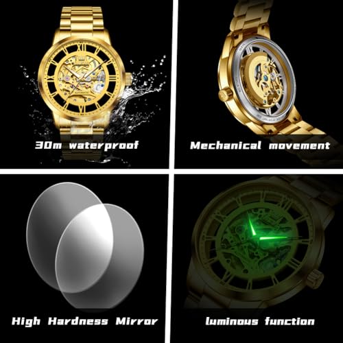 Image of OLEVS Mens Skeleton Watches Automatic Self Winding Mechanical Designer Luxury Dress Stainless Steel Waterproof Original Wrist Watches for Men