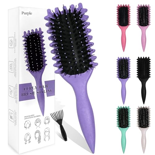 Sularpek Curly Hair Brush Curl Defining Brush Shaping Curls Boar Bristle Styling Hairbrushes for Women and Men (Purple)