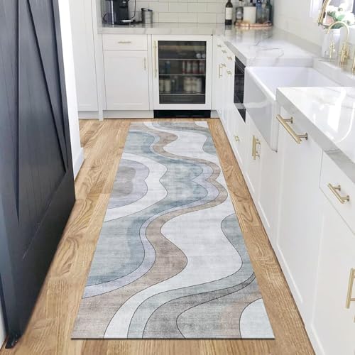 Tapis abstrait marron bleu vert 100x200 cm au design moderne pour sublimer la chambre et le salon