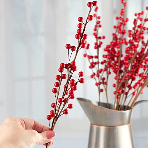 Factory Direct Craft Pack of 12 Rich Red Berry Stems Decorative Wire Stem Branch Sprays for Christmas Tree Decorations, Holiday Flower Arrangements, Wedding Decor, and DIY Crafts